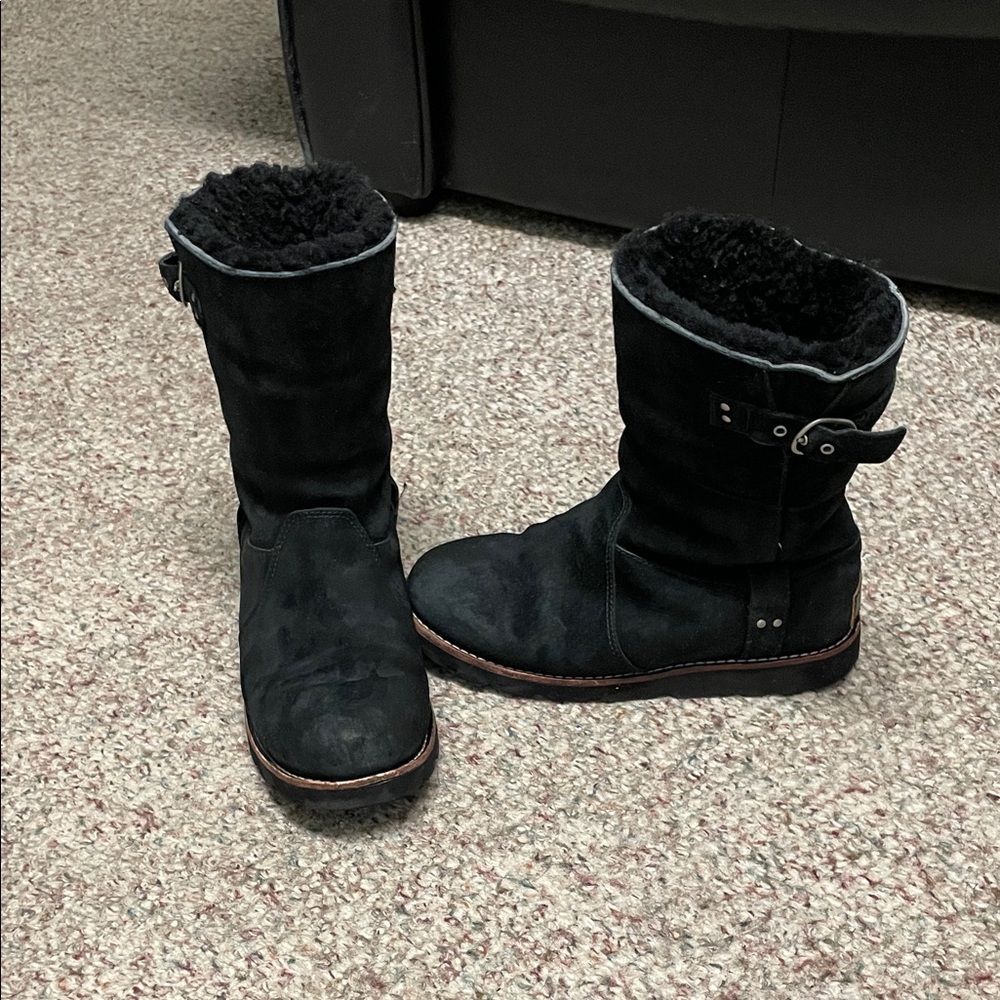 Ugg Black Suede short Boots with Buckle Detail
